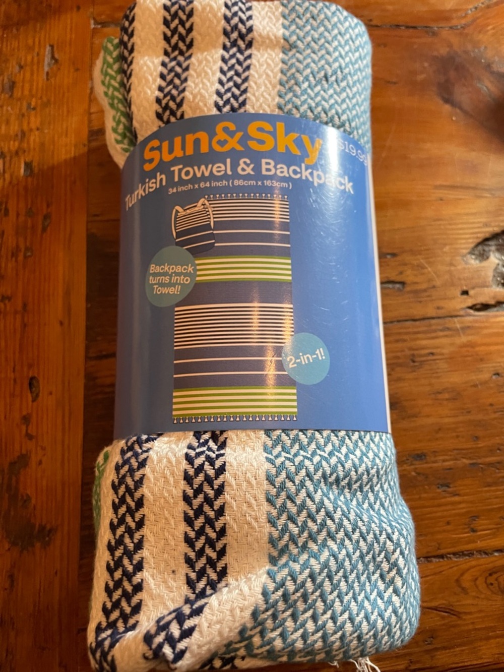 Blue and White Turkish Beach Towel @ Backpack